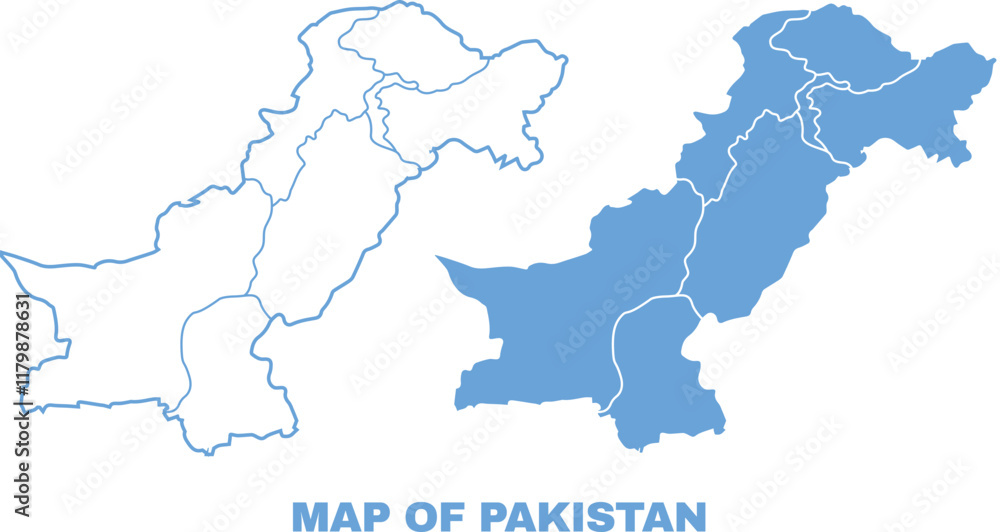 Fototapeta premium Pakistan Blue map flat regions border outline vector illustration