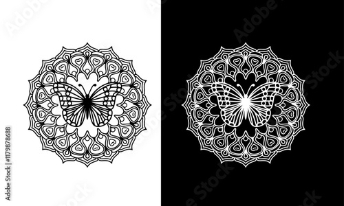 Abstract Round Shape Flower Mandela Template  Design