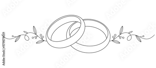 Line art style illustration of a Couple of wedding rings on white background vector eps