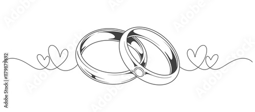 Line art style illustration of a Couple of wedding rings on white background vector eps