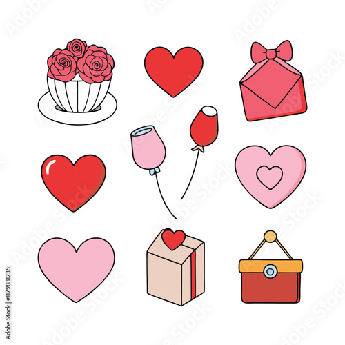 

A charming set of Valentine’s Day vector icons featuring hearts, gifts, cupid, roses, and love-themed designs. Perfect for romantic projects, cards, and decorations.