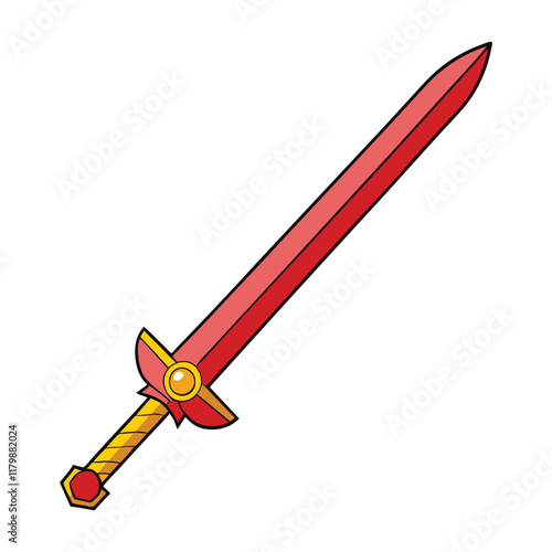 

A sleek line-art vector of a shining sword, highlighted in vibrant red tones. Minimalist design with bold strokes, exuding power and elegance. Perfect for logos or icons.
