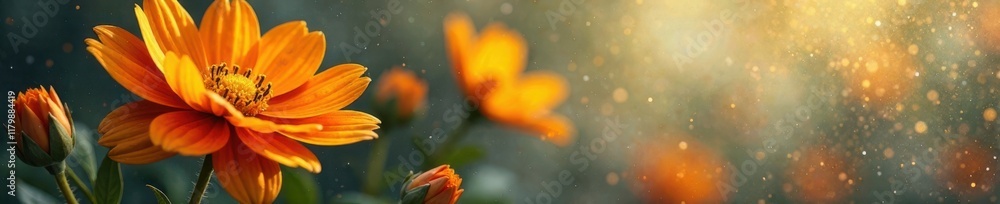 Close-up of a vibrant orange-gold flower in the midst of a layered grunge effect background with subtle gradient colors , orange, abstract patterns, yellow Close-up of a vibrant orange-gold flower in the midst of a layered grunge effect background with subtle gradient colors , orange, abstract patterns, yellow