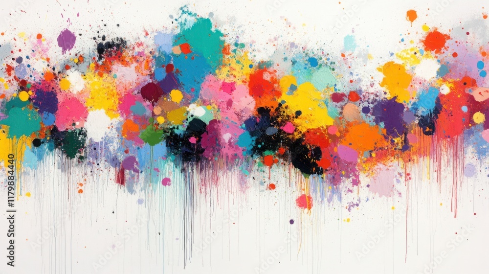 Fototapeta premium Bright and Colorful Abstract Design with Vibrant Splash of Paints and Drips Creating a Joyful and Energetic Atmosphere for Creative Projects and Artworks