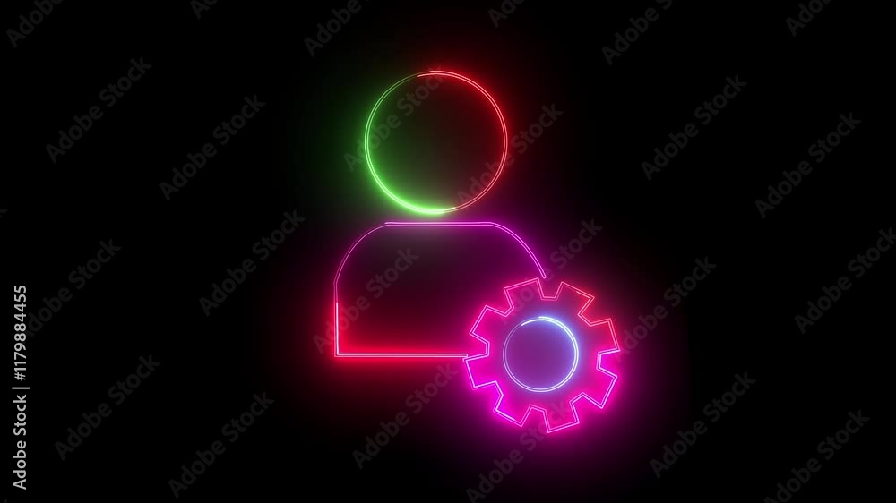 Glowing neon line man settings icon isolated Glowing neon line man settings icon, pink and red color icon on black background. User setting. Glowing neon line man settings icon isolated Glowing neon line man settings icon, pink and red color icon on black background. User setting.