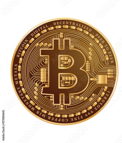 Golden Bitcoin Coin: Digital Crypto Vector illlustration