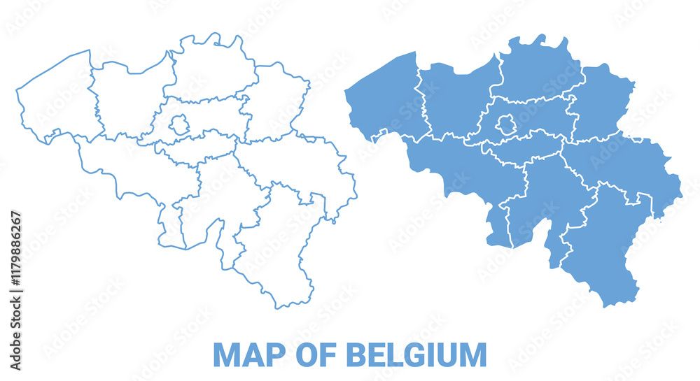 Belgium Blue map flat regions border outline vector illustration Belgium Blue map flat regions border outline vector illustration