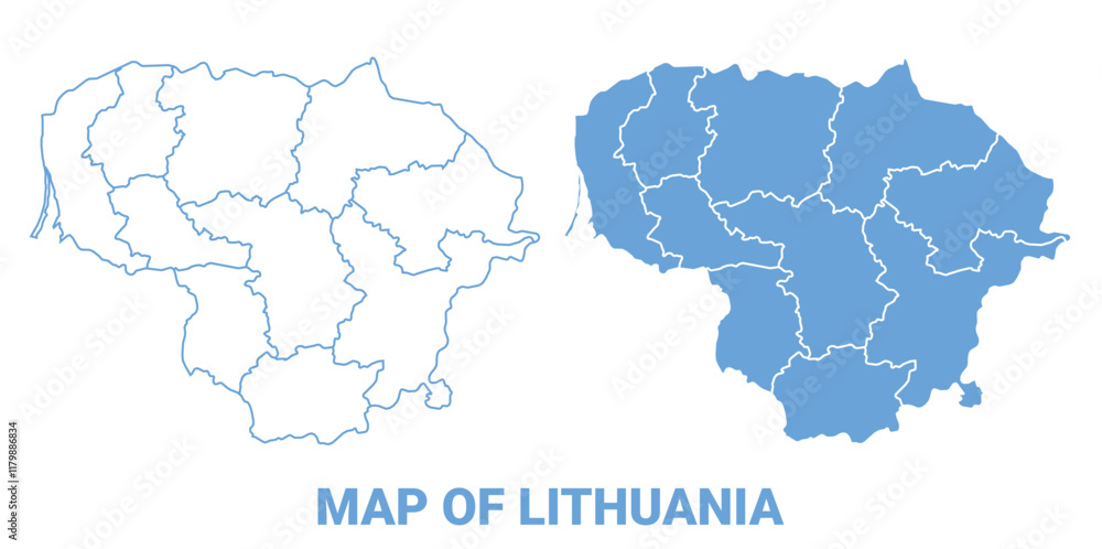 Fototapeta premium Lithuania Blue map flat regions border outline vector illustration