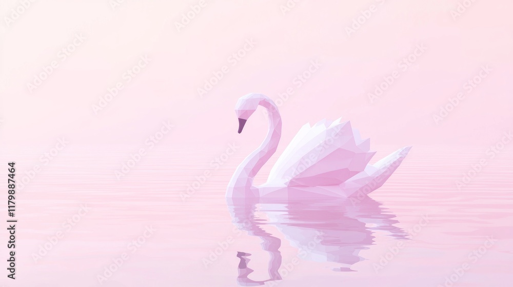 Fototapeta premium Serenity of Low-Poly Swan: Minimal Polygon Reflection on Calm Water - Ultra-Detailed Cinematic Image
