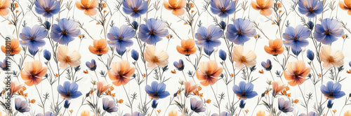 Pastel pressed rosemary flowers, seamless repeatable tile