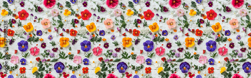 Bed of flowers meadow background, seamless tile
