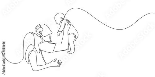 continuous line drawing of father mother and child.one line drawing of happy family.domestic harmony.single line vector illustration.isolated white background