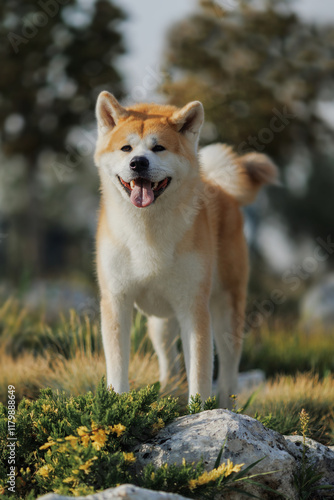Dog Japanese Akita Inu in the Park