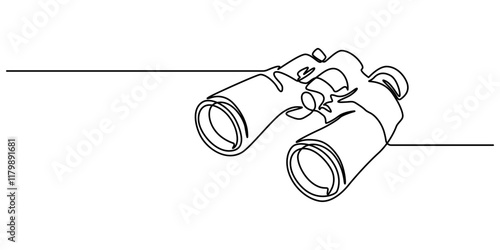 binoculars continuous one line drawing of pro vector illustration. Hunting Binoculars Continuous Line Editable Stroke Line, Black and White Cartoon binoculars picture for children This is a vector. 