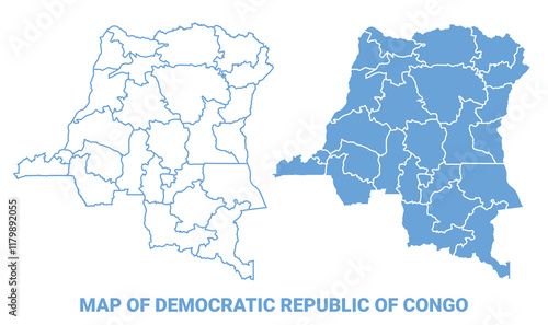 Democratic Republic of the Congo Blue map flat regions border outline vector illustration