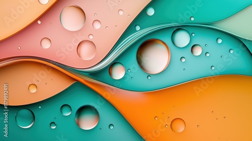 An abstract image of colorful acid droplets suspended in mid air, illuminated by a backlight, creating a visually appealing pattern and highlighting the beauty of fluid forms.