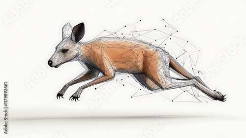 Red Kangaroo in Motion: A 3D Wireframe Render AI Generated photo