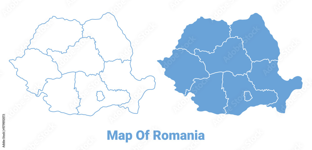 Romania Blue map flat regions border outline vector illustration Romania Blue map flat regions border outline vector illustration