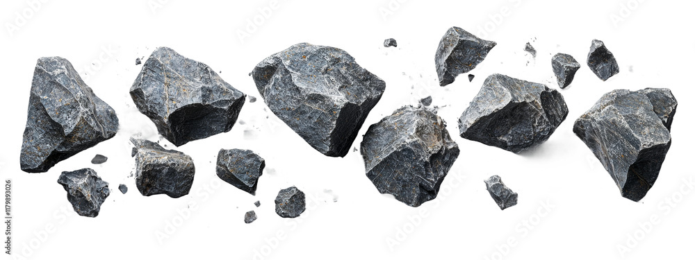 Naklejka premium Realistic Gray Rock and Stone Pieces on White Background Isolated on transparent background