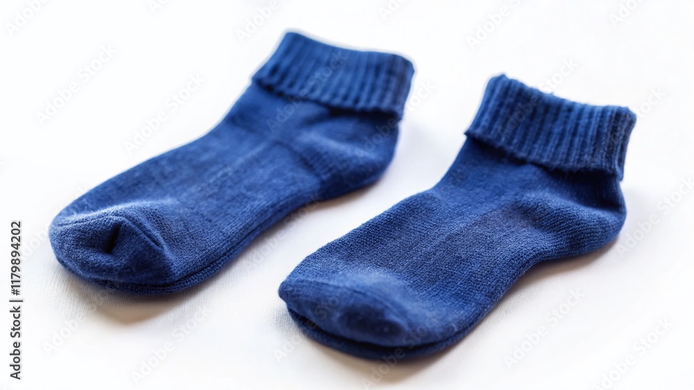 Miniature Navy Blue Socks on White Background - Tilt-Shift Photography Miniature Navy Blue Socks on White Background - Tilt-Shift Photography