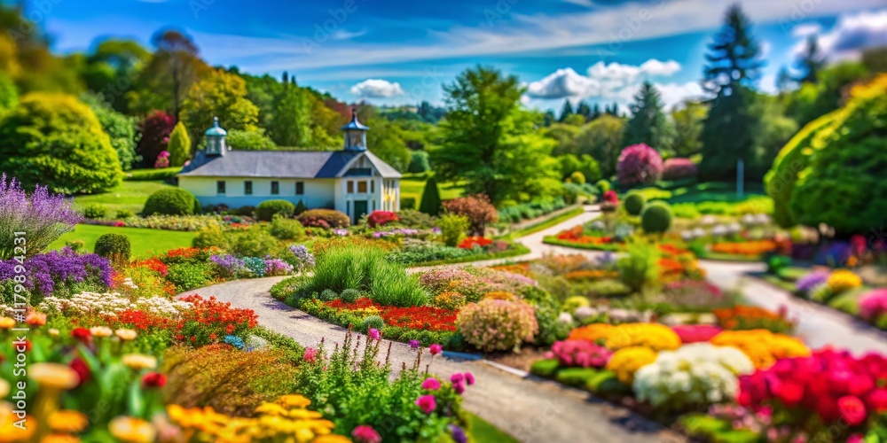 Obraz premium Miniature Naumkeag Gardens: Whimsical Tilt-Shift Landscape Photography