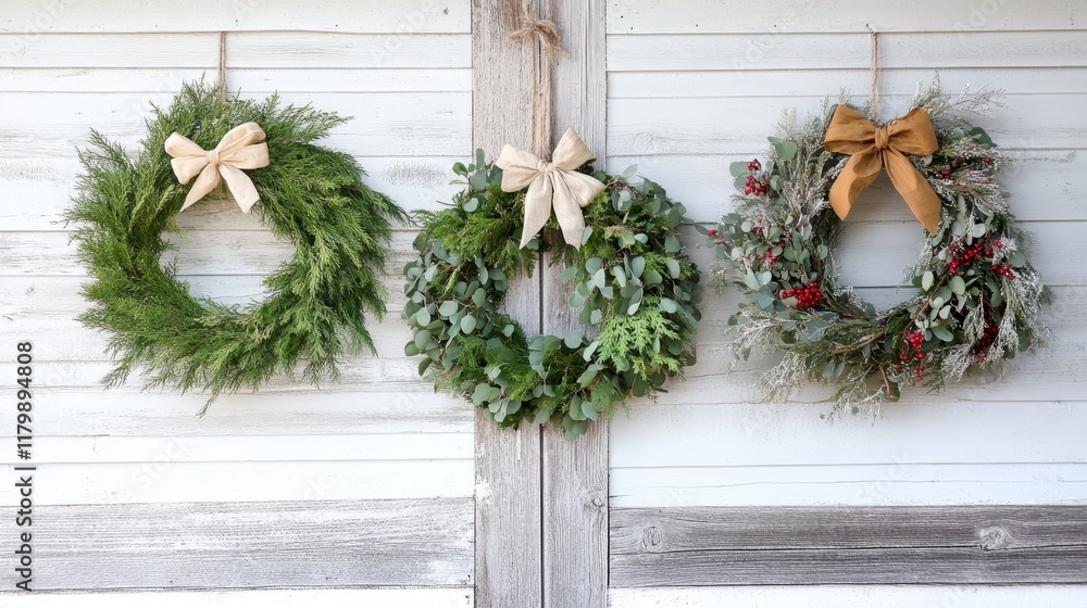Obraz premium Simple Wreaths: Minimalist greenery with ribbon or twine