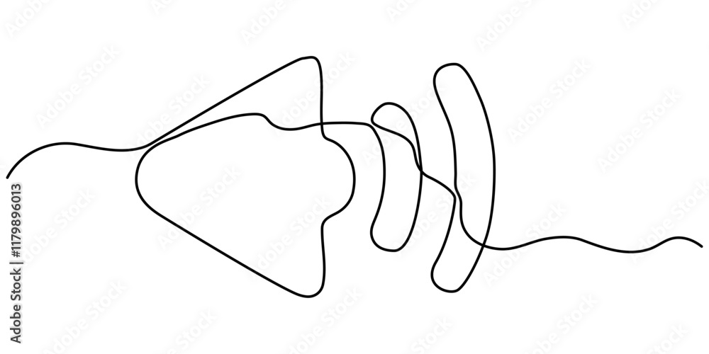 Obraz premium seapker Sound volume continuous one line drawing, public horn speaker continuous one line, Continuous one line drawing of horn speaker signs and symbol for announcement and employee hiring vector pro.