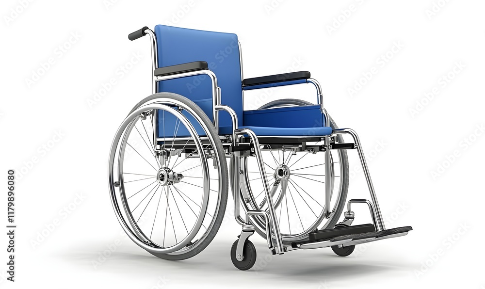 Fototapeta premium Blue manual wheelchair on white background.