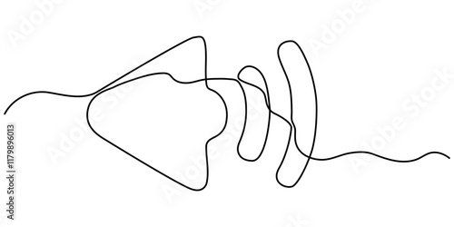 seapker Sound volume continuous one line drawing, public horn speaker continuous one line, Continuous one line drawing of horn speaker signs and symbol for announcement and employee hiring vector pro.