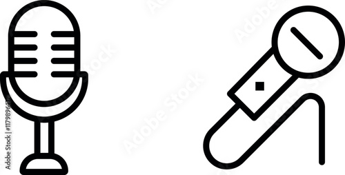 "Microphone Vector Icon Set - Audio Equipment and Sound Recording Illustrations"