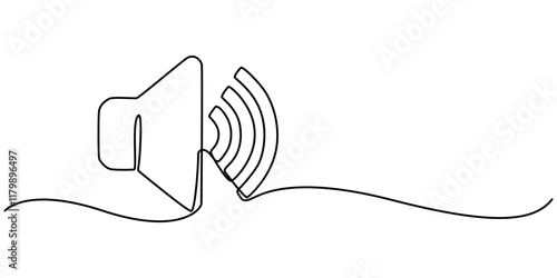 seapker Sound volume continuous one line drawing, public horn speaker continuous one line, Continuous one line drawing of horn speaker signs and symbol for announcement and employee hiring vector pro.
