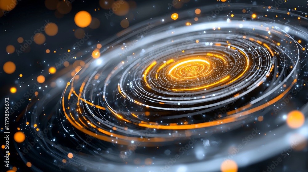 Abstract swirling galaxy spiral with orange and white glowing lights futuristic technology Abstract swirling galaxy spiral with orange and white glowing lights futuristic technology