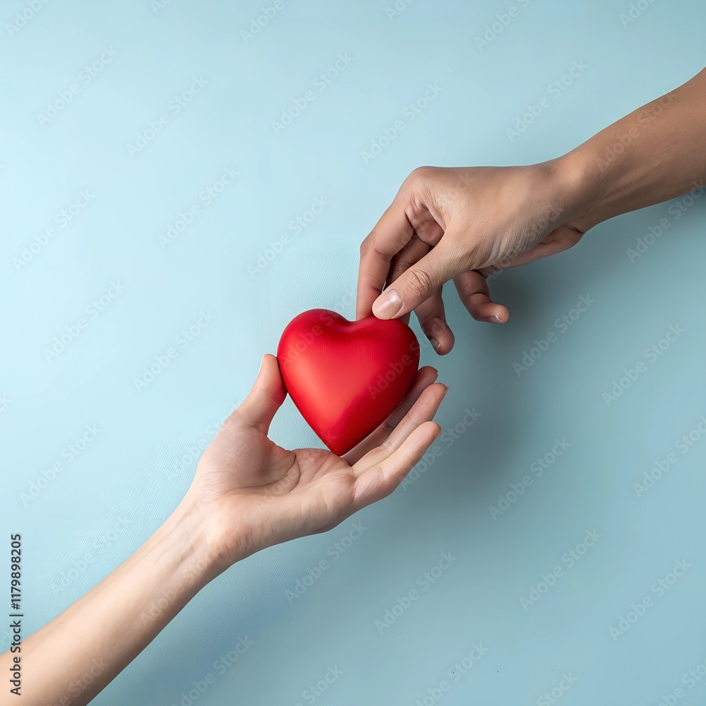 Fototapeta premium two hands one holding a red heart shaped