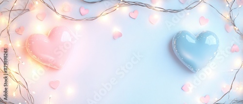 Valentine's day love hearts baby blue & blush pink wallpaper photo