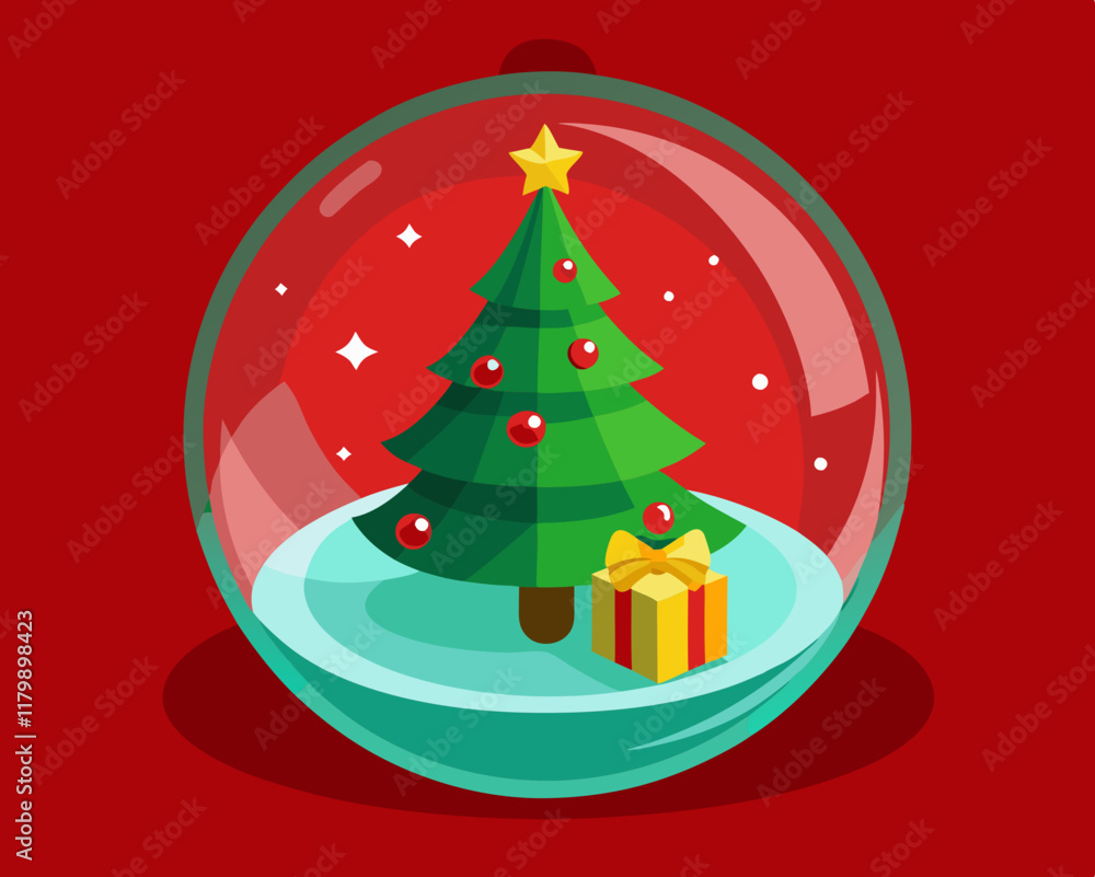 Naklejka premium 3D Transparent Christmas Ornament with Tree and Gift – Festive Holiday Design.