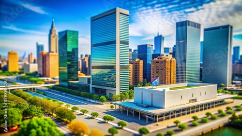 Miniature UN Headquarters NYC Skyline, Tilt-Shift Photography