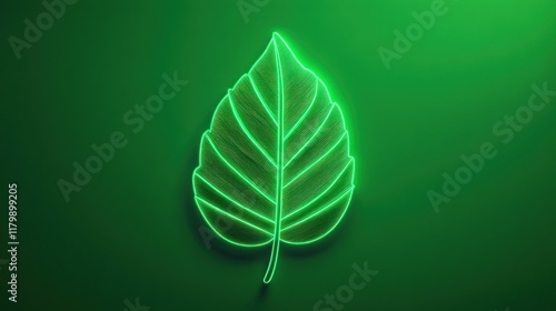 Glowing Neon Leaf Art: Vibrant Green Botanical Design on Dark Background
