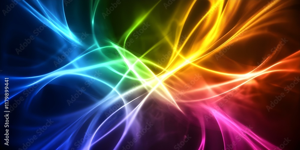 A vivid abstract design featuring colorful flowing waves in blue, green, yellow, orange, pink, and purple against a dark background. Concept Abstract Art, Colorful Waves, Flowing Design A vivid abstract design featuring colorful flowing waves in blue, green, yellow, orange, pink, and purple against a dark background. Concept Abstract Art, Colorful Waves, Flowing Design