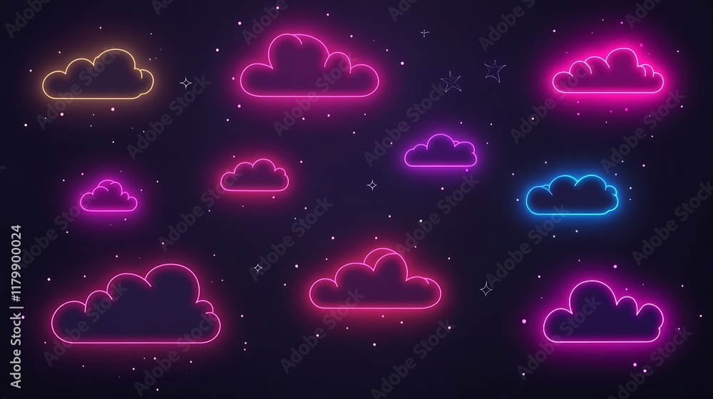 Obraz premium Neon Cloudscape A Night Sky Display Of Colorful Clouds