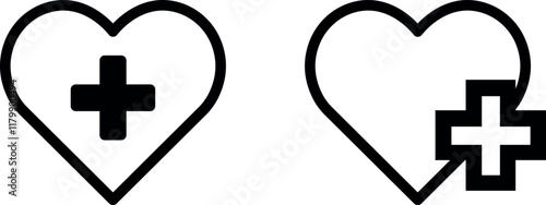 "Heart Cross Vector Icon Set - Medical and Health Care Symbol Illustrations"