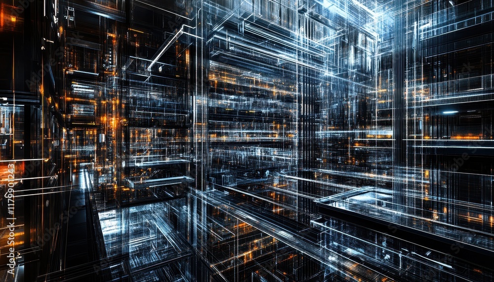Futuristic abstract digital space with glowing lines and structures. Futuristic abstract digital space with glowing lines and structures.