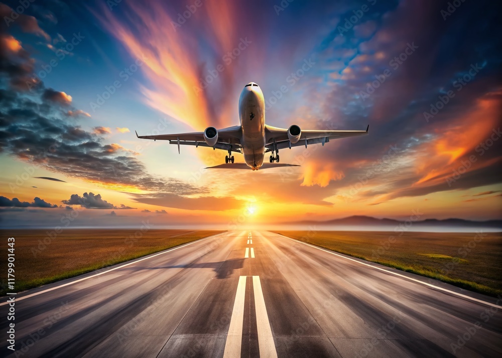 Fototapeta premium Minimalist Airplane Runway Departure: Travel Trip Start Stock Photo