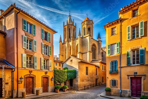 Fototapeta Naklejka Na Ścianę i Meble -  Minimalist Aix-en-Provence Architecture: Cathedral & Cityscape