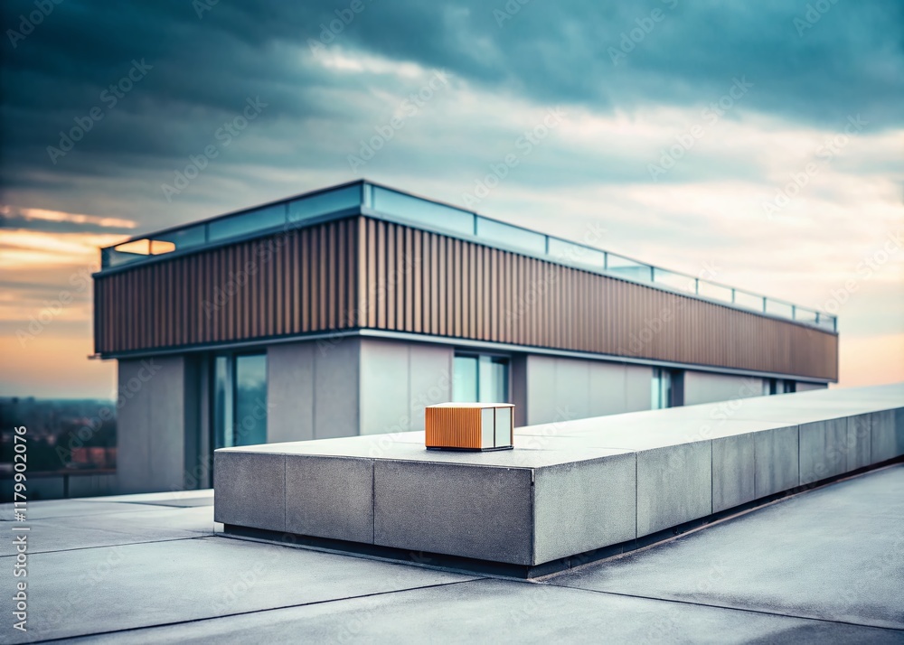 Fototapeta premium Minimalist Architecture: Empty Cigarette Box on Modern Building Rooftop