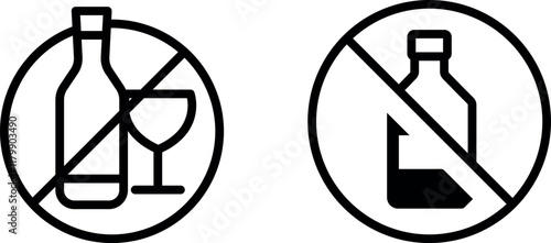 "No Alcohol Vector Icon Set - Sobriety and Health Awareness Illustrations"