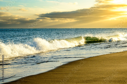 Sticker energetic waves on beach in winter shot at kew beach in toronto room for text