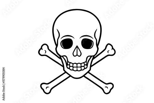 Skull with Crossbones Vector Line Art, Minimalist Pirate-Themed Illustration