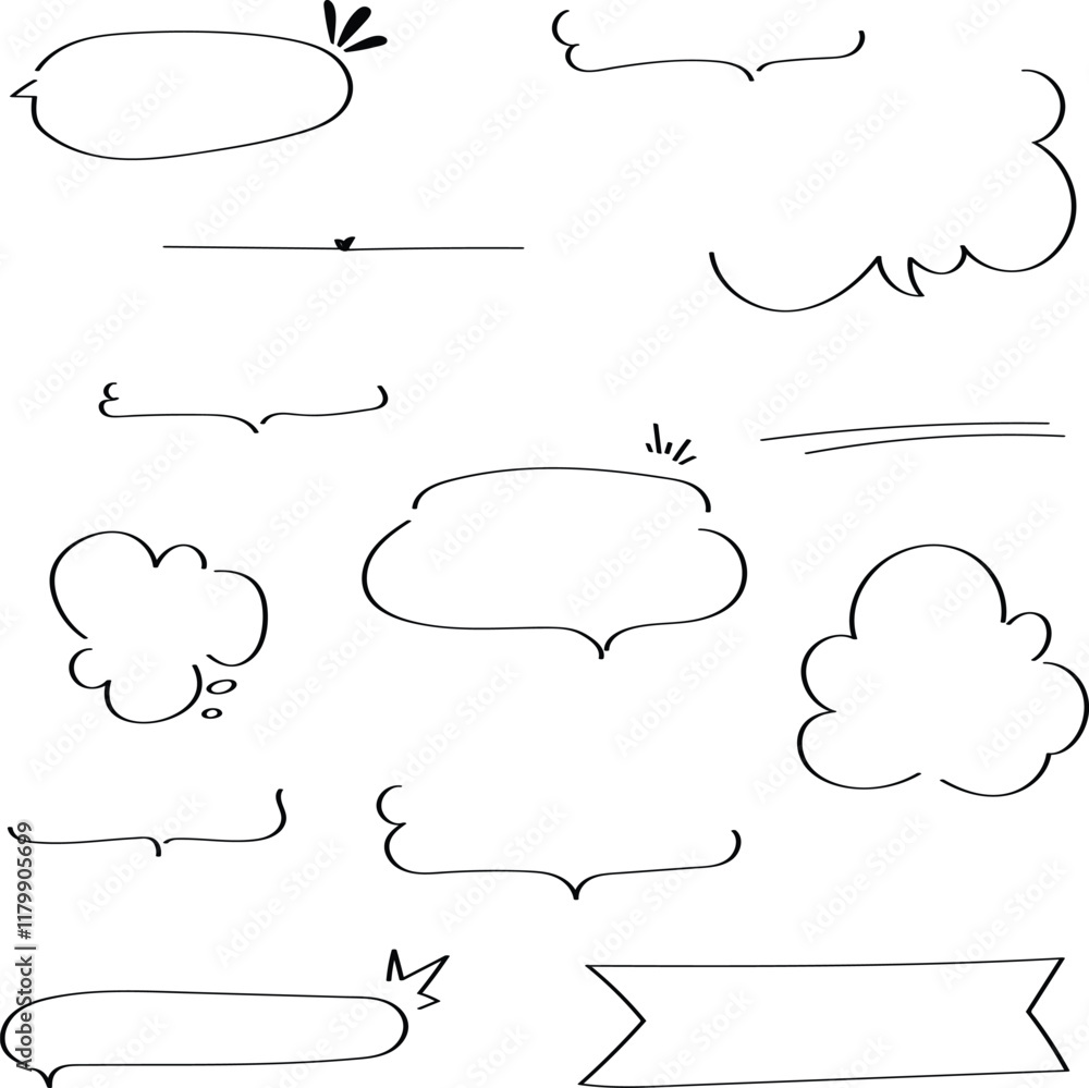 Vector set of black doodle style frame and cute bubble handwriting japan speech Vector set of black doodle style frame and cute bubble handwriting japan speech