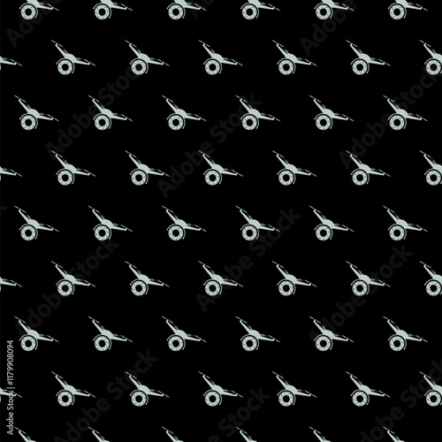 Drone lens icon seamless pattern isolated on black background