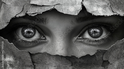  Piercing eyes behind torn paper: a symbol of hidden truths and mystery for conceptual art, editorial designs, and psychological themes